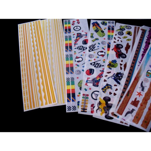 3 Gr Lengths Antique Cars, 1 Gr Lengths Beach, Borders, Race Cars, Yellow Strips - Picture 1 of 7